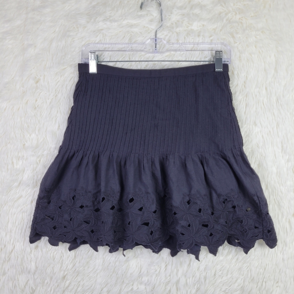 J Crew Womens Sz 6 Black Pleated Floral Eyelet Skirt Fairy Romantic Whimsigoth